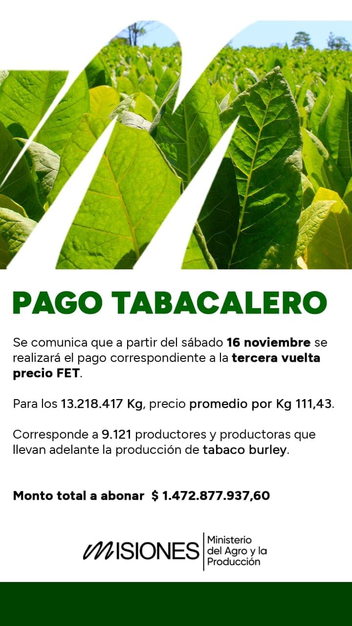 Comunicado oficial sobre el pago a productores tabacaleros