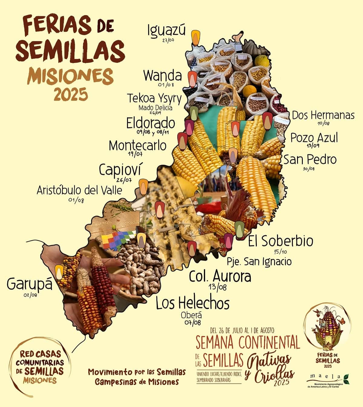 Mapa con el cronograma de las Ferias de Semillas en Misiones