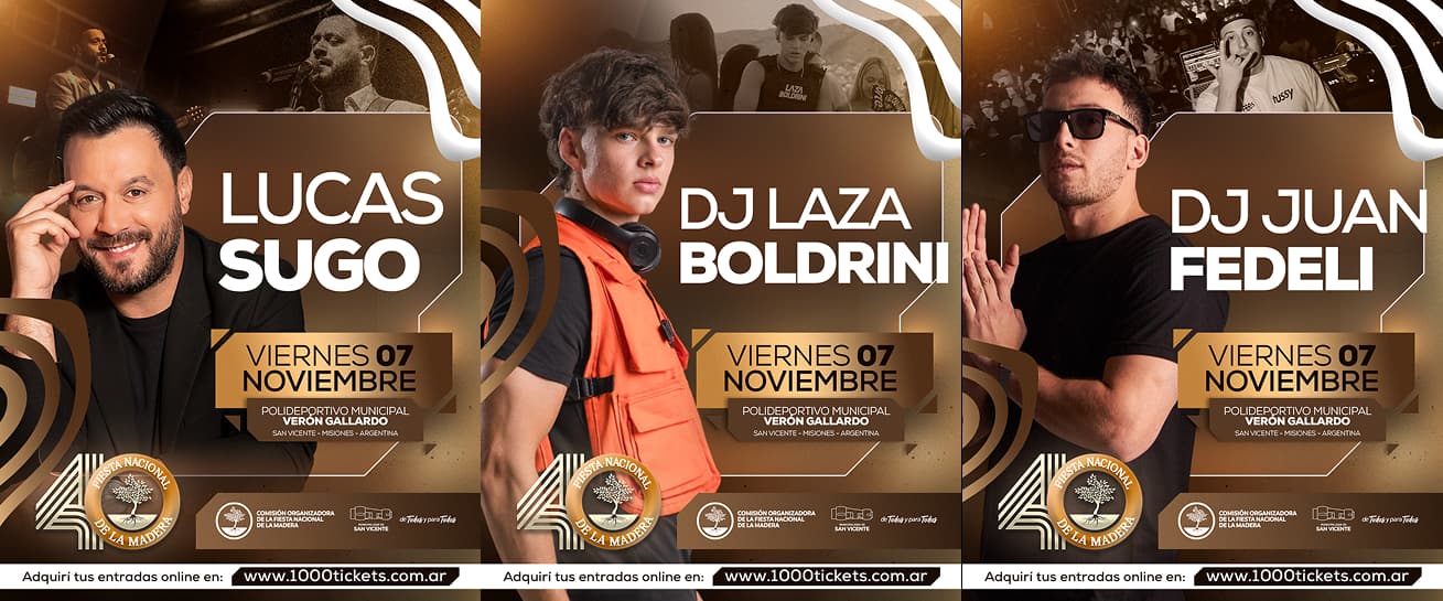 Lucas Sugo y los DJs Juan Fedeli y Laza Boldrini