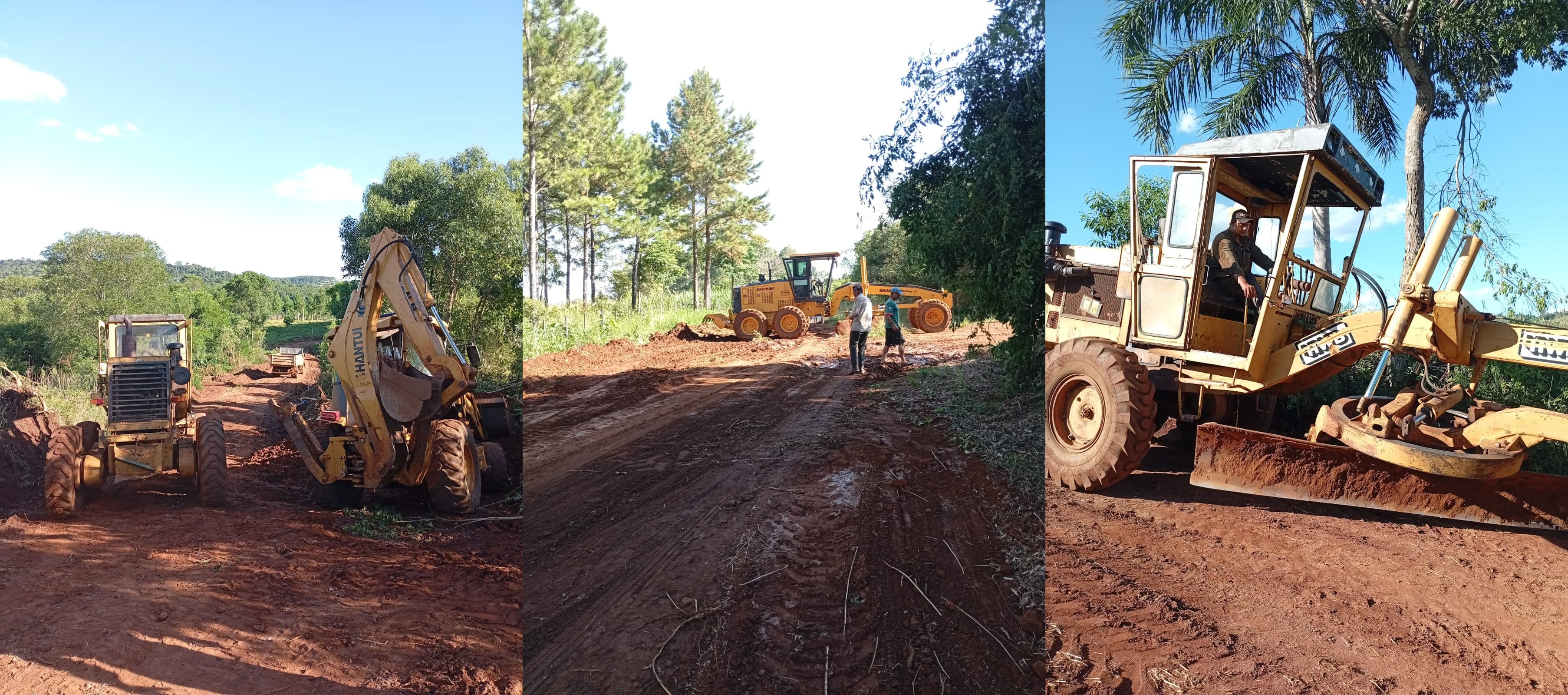 Motoniveladora municipal trabajando en los caminos internos de Colonia Los Pinos.