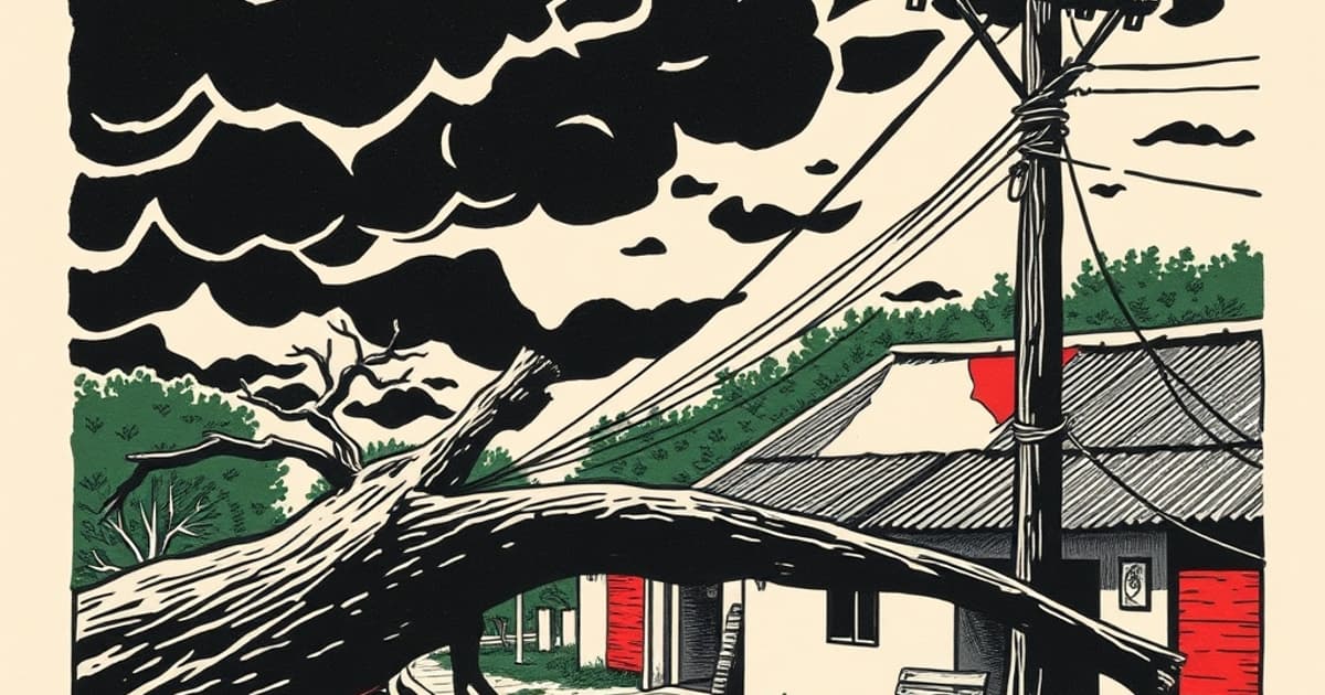 Ilustración editorial de portada sobre Tormenta deja techos volados y sin luz en Posadas y Garupá