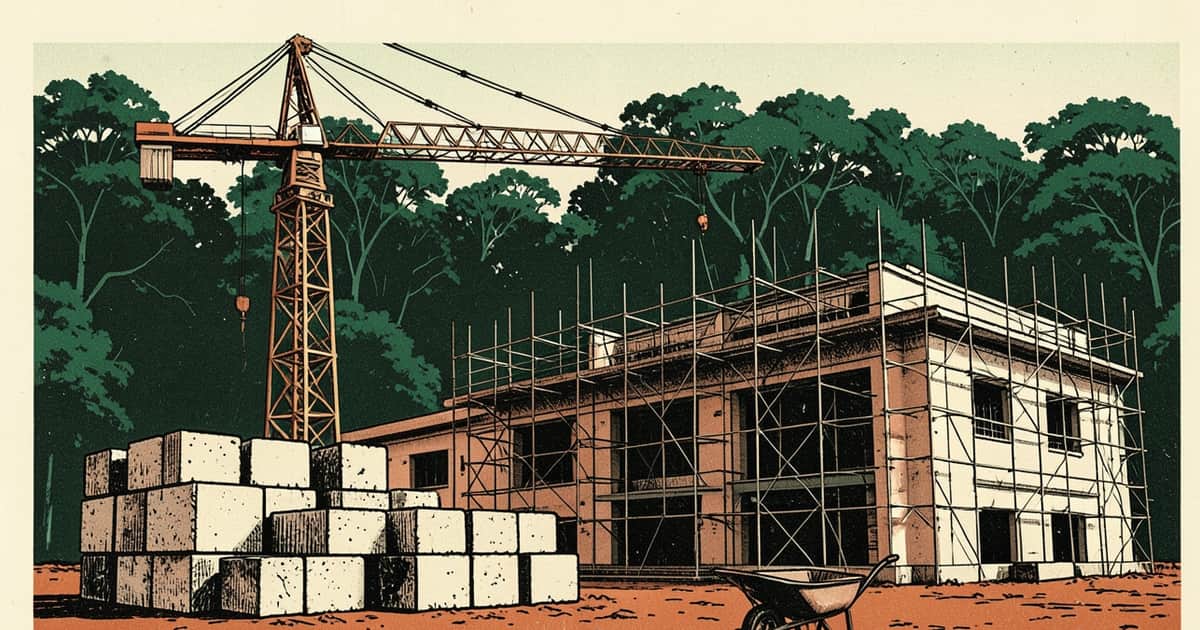Ilustración editorial de portada sobre Misiones: la obra pública crece 53% real pese al ajuste