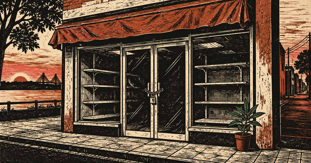 Ilustración editorial de portada sobre Musimundo entra en quiebra: otro golpe al comercio misionero