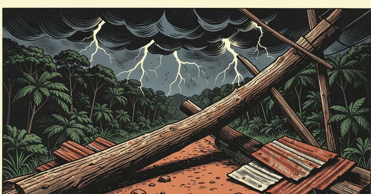 Ilustración editorial de portada sobre El temporal que El Niño ya había avisado golpeó Misiones
