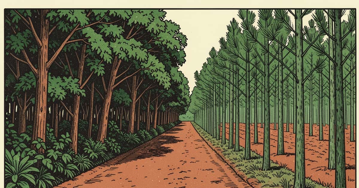 Ilustración editorial de portada sobre Tierras extranjeras: en Misiones, Arauco tiene casi todo