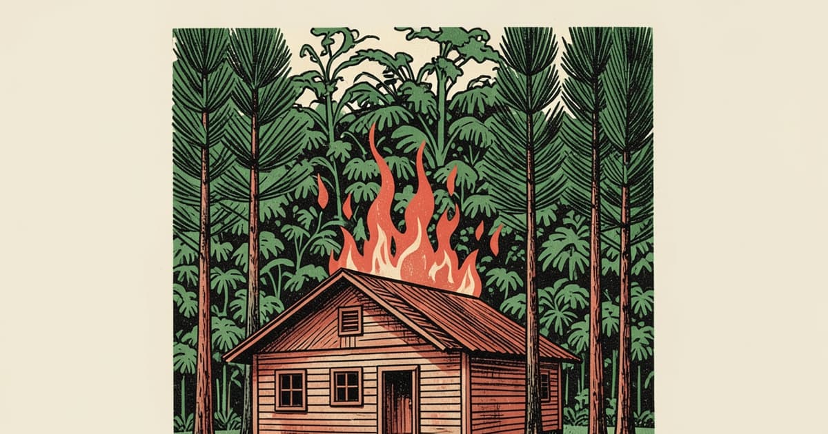 Ilustración editorial de portada sobre Arauco en Misiones: tierra, fuego y un Estado dividido