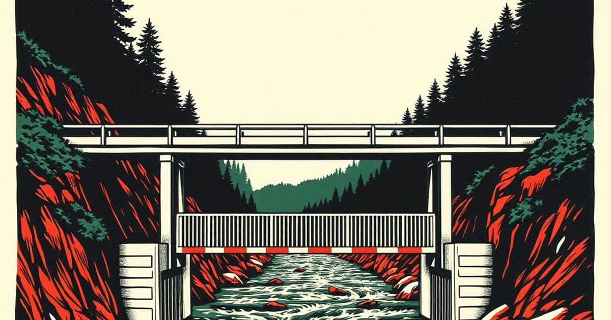 Ilustración editorial de portada sobre Ruta 12: dos puentes cerrados y una conexión vulnerable